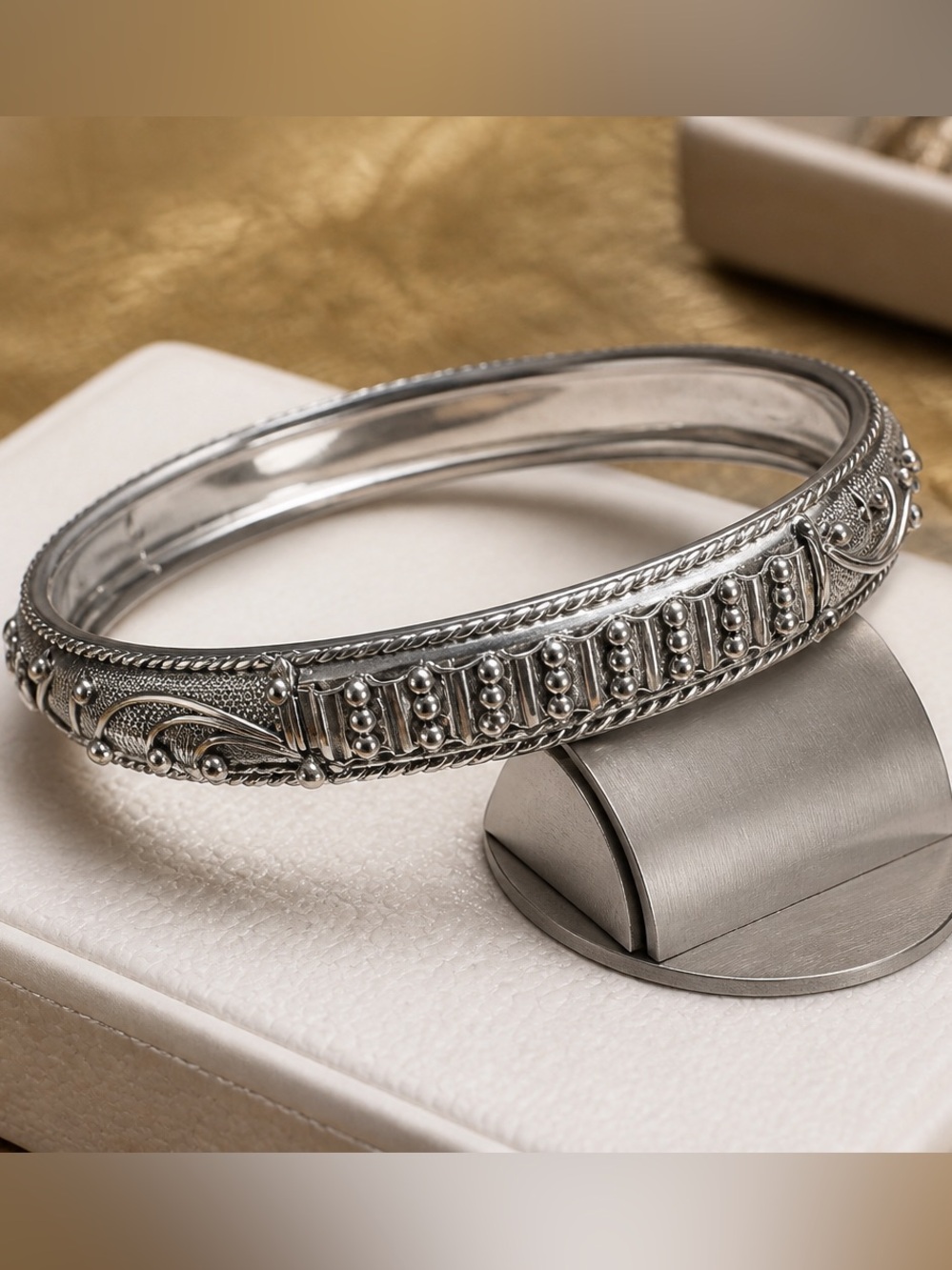 Ornate Silver Bangle Bracelet